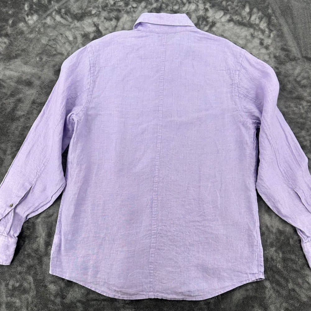 Calvin Klein Mens Mediun Purple 100% Linen Long Sleeve Button Down Shirt - Picture 4 of 7